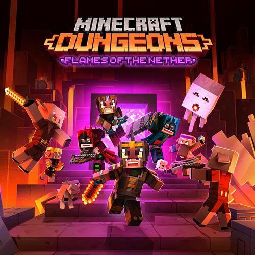 Cover art for "Flames of the Nether," DLC for the game "Minecraft Dungeons."